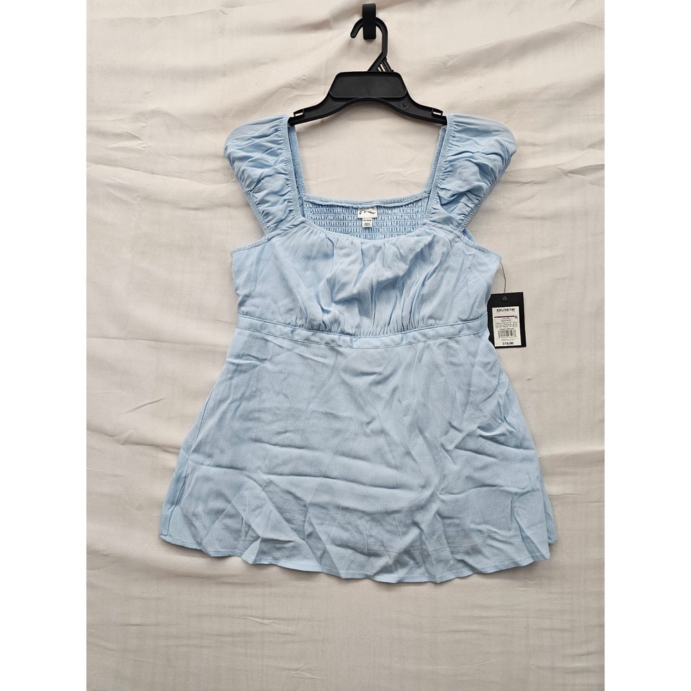 Art Class Girls Smocked Puff Sleeve Top Blue Rayon Blend Casual Size XL